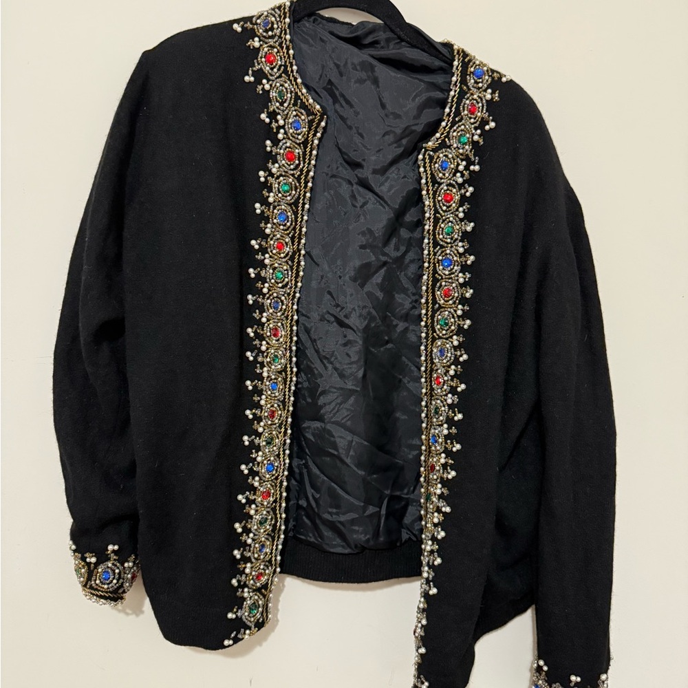 Vintage Black Embellished Sweater Jacket